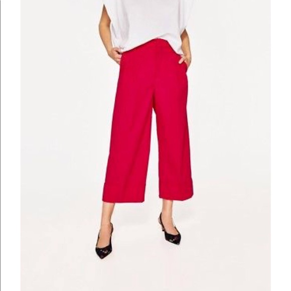 NWT Zara Fuchsia Poplin Culottes Ankle Pants - Picture 2 of 7